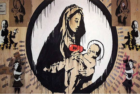 Madonna & child, Banksy. La mère est une Vierge, donc.